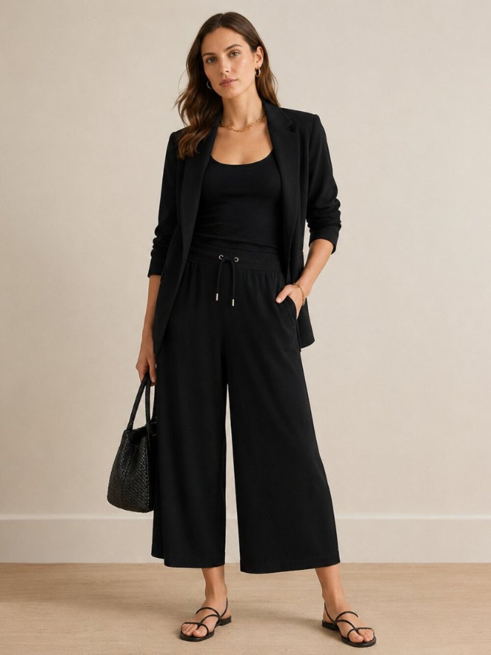 Lauren Ralph Lauren Black Label SZ L Super Soft Viscose Blend Wide Cropped Pants